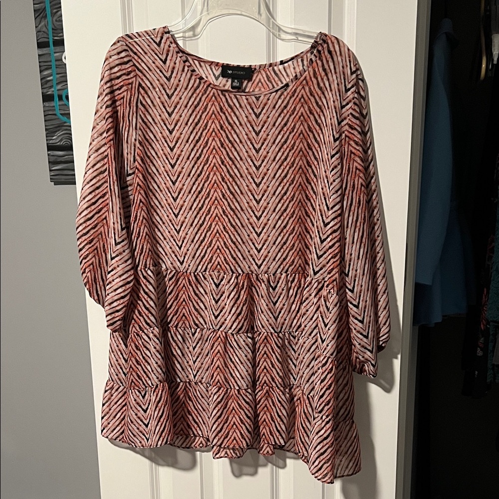 AB Studio Red and Black Chevron Blouse